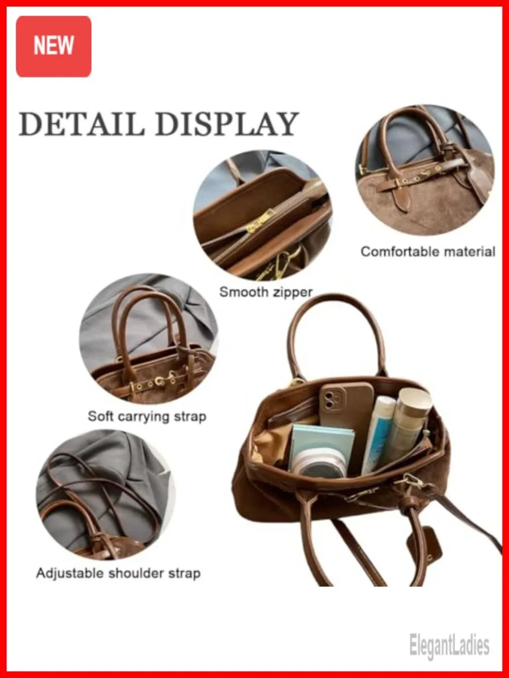 Faux Suede Tote Bag Slouchy Hobo Shoulder Crossbody Handbag